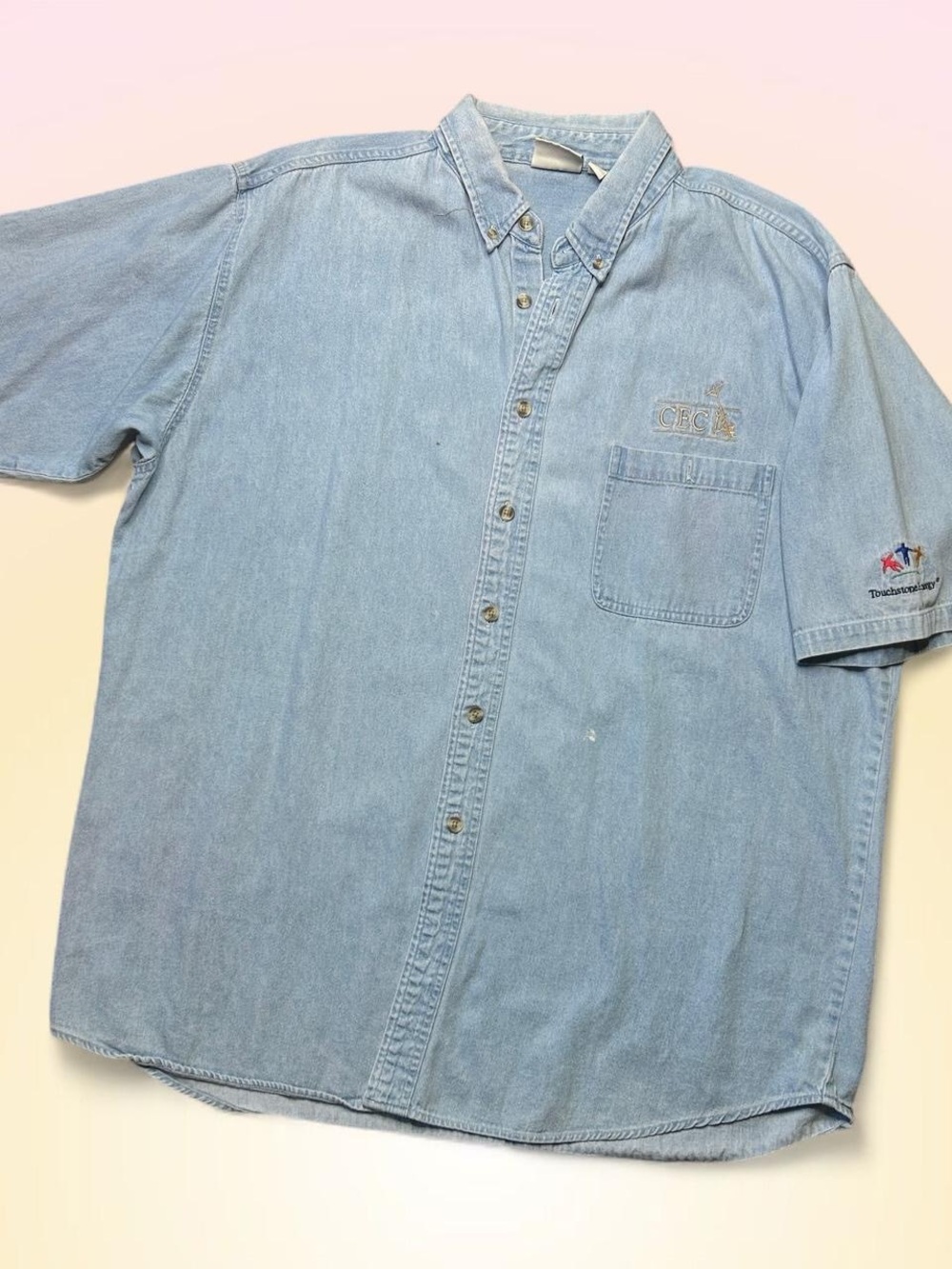 Vintage Preloved Light Denim Short-Sleeve Workwear Button Up